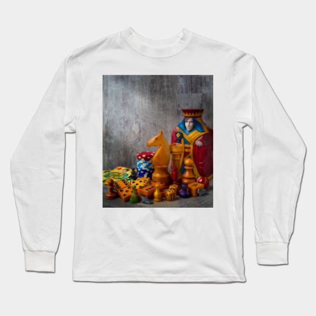 The Queen And Knight With Game Pieces Color Long Sleeve T-Shirt by photogarry